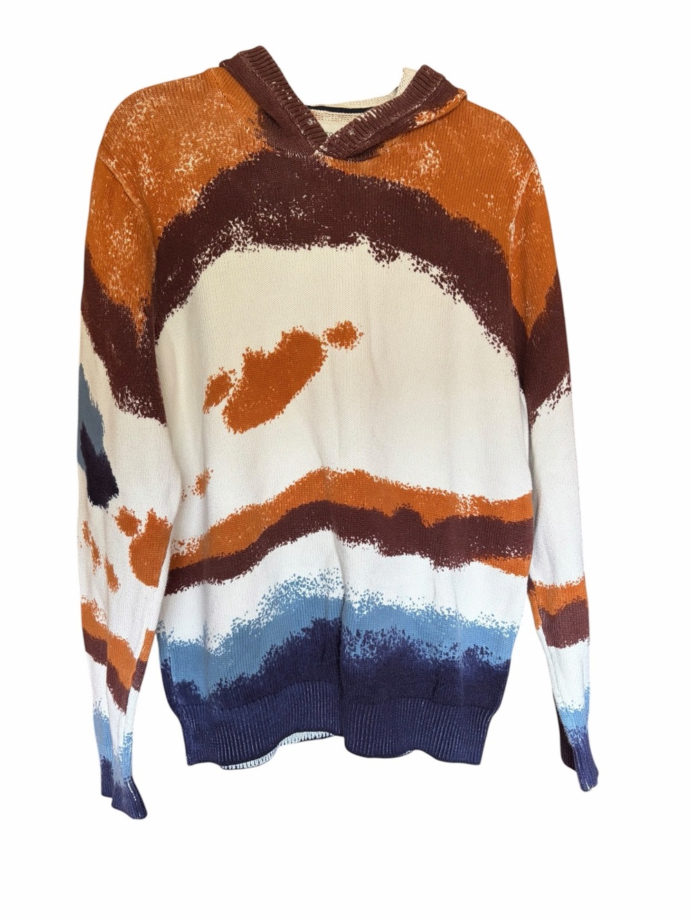 Sun + Stone Abstract Stripe Cowl Sweater — Cream, Rust, Brown & Blue
